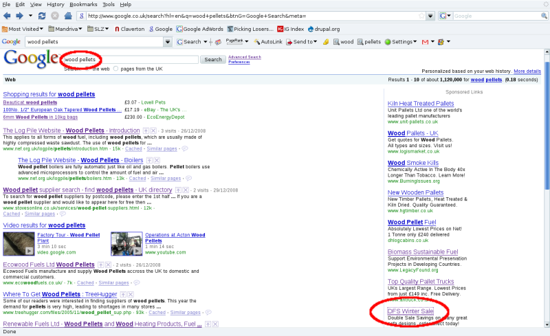 DFS advert in wood-pellet section